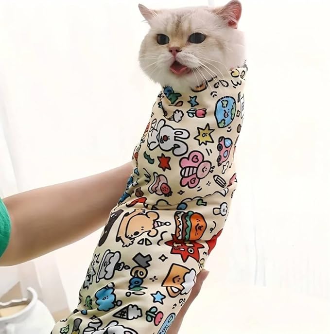 Magic Cat Wrap for Cutting Nails & Grooming, Self Adherent Fabric Wrap for Cats, Multi Functional Pet Grooming Towel Blanket, Wrap Snug and Groom for Cats, 17.7in, Under 9 Ibs