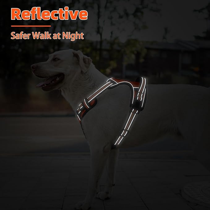 PUPTECK No Pull Dog Harness for Large, Adjustable Reflective Dog Harness with Handle Easy Control, Comfortable Soft Padded Pet Vest Harness for Extra Large Dogs, Orange XL