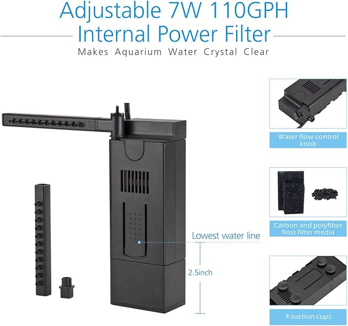 hygger Horizon 8 Gallon LED Glass Aquarium Kit for Starters with 7W Power Filter Pump, 18W Colored led Light, Wide View Curved Shape Fish Tank with Undetachable 3D Rockery Background Decor