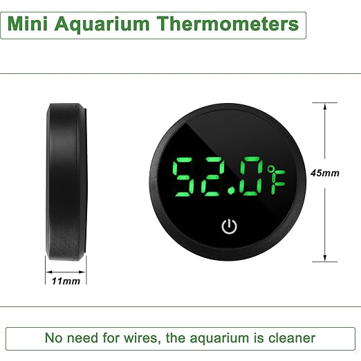 Aquarium Thermometer Digital Fish Tank Thermometer Led Display Fish Tank Temperature Gauge Accurate Thermometer to ±1℉ for Betta Axolotl Turtle Tank (with Spare Battery) 2pack