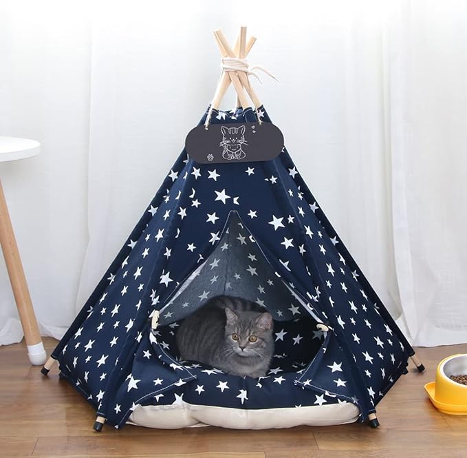 Pet Teepee Tent for Dogs & Cats Dog Bed with Thick Cushion Puppies Play House Removable and Washable