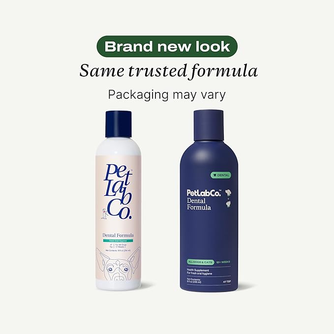 PetLab Co. Dog Dental Formula - Keep Dog Breath Fresh and Teeth Clean - Supports Gum Health - Water Additive Dental Care Targets Tartar - Packaging May Vary
