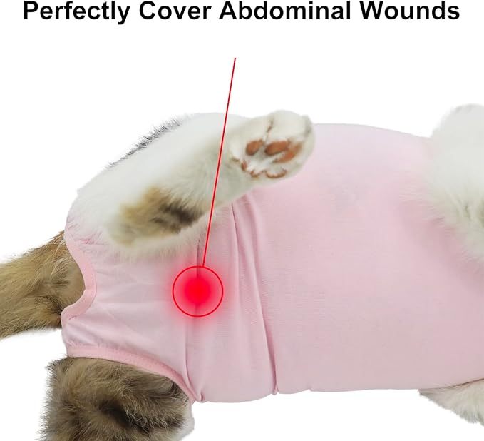 Cat Recovery Suit, Surgical Recovery Clothes for Abdominal Wound or Skin Disease, Cats Onesie After Surgery and Spay, E-Collar Alternative Pajama Suit (Pink, Large)
