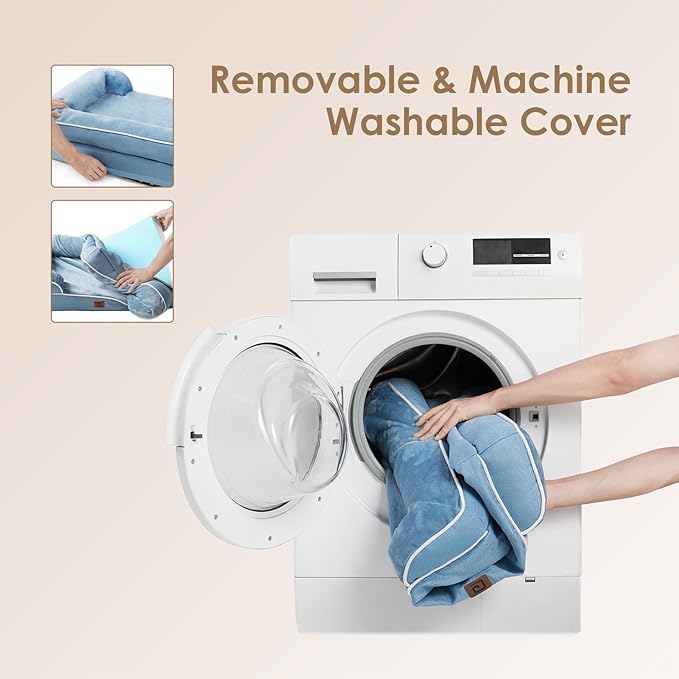 EHEYCIGA Orthopedic Dog Beds for Large Dogs, Waterproof Memory Foam Large Dog Bed with Sides, Non-Slip Bottom and Egg-Crate Foam Pet Couch Bed with Washable Removable Cover, Washed Blue