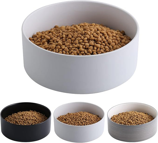 White Dog Bowl Ceramic for Medium Large Breed, Heavy Weighted Dog Food Water Feeder Dish, Non - Slip Modern Cute Extra Big Porcelain 8 in Pet Bowl Maze