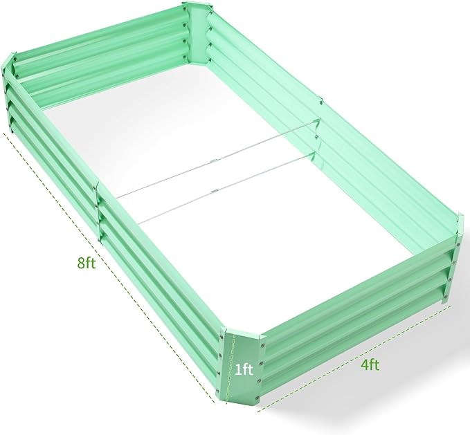 Land Guard 8×4×1ft Galvanized Metal Raised Garden Bed, Metal Planter Kit Box Outdoor for Deep-Rooted Vegetables, Flowers, Green and Herbs (Lime Green)…