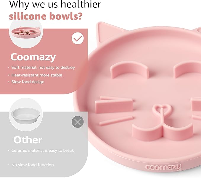 Coomazy Silicone Slow Feeder Dog Cat Bowls, Interactive Puzzle Toy for Pets Dry/Wet Food Training, Keeps Dogs Cats Busy, Prevents Puppy Kitty Overeating (Pink, 0.8 Cup)