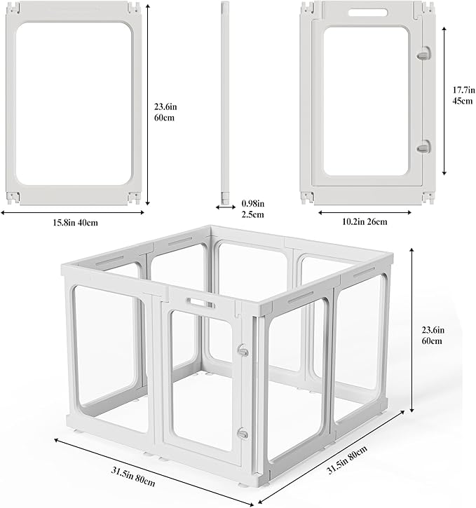 Clear Acrylic Dog Playpen with Door, for Puppy Cat Rabbit Transparent Pet Pen, Dog Playpen Indoor, Dog Fence, Easy Assemble & Cleaning Dog Pen for Small & Medium Dogs (23.6“ Height, 8PCS)
