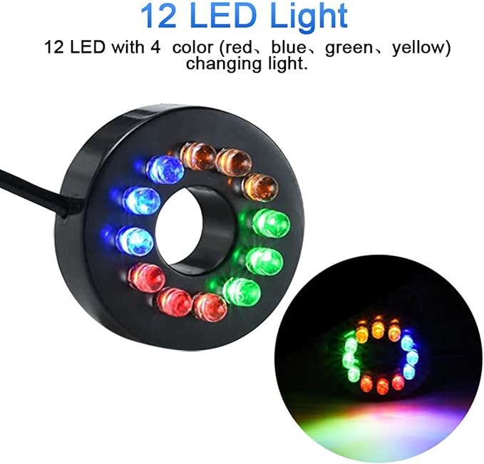 15W 1000L/H Submersible Fountain Water Pump with 12 Colorful LED Lights, Mushroom and Blossom Spray Head for Fountain,Pond,Outdoor Water Feature, Statuary Gardens,Aquarium Fish Tank