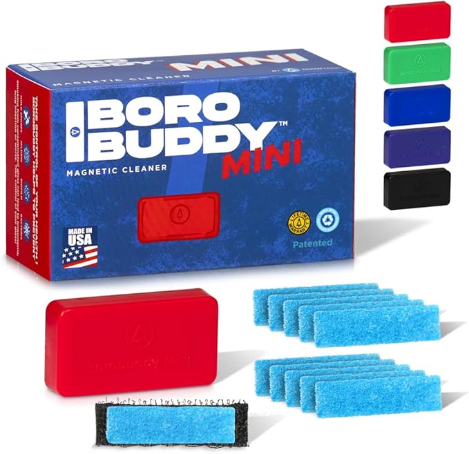 Magnetic Glass Cleaner BoroBuddy | Glass Pieces, Bottles, Vases | Compact Design for Tighter Spaces & Smaller Glass Pieces | Double Sided | Red