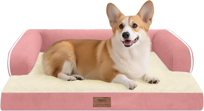 Dog Bed Medium Size Dog-Orthopedic Waterproof Bed for Dogs,Foam Couch Sofa with Washable Removable Cover & Non-Slip Bottom-Pink