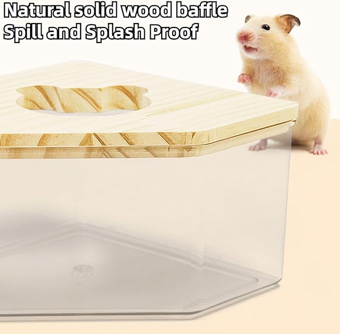Hamster Sand Bath Box Container, Small Pet Sandbox Lid Design Take Bath Wooden Sandbox Dust Bath, Transparent Bathroom & Digging Box Acrylic Syrian Hamster Litter Box Small Animal Accessories (B)