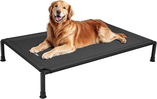 Veehoo Heavy Duty Elevated Dog Bed - Raised Dog Cot with Breathable Teslin Mesh, Non-Slip Silicon Feet, Cooling, Ideal for Indoor/Outdoor Use, 41" x 27", Black, CWC2432