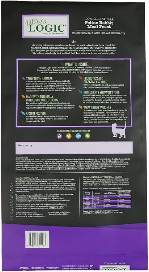 Nature's Logic Rabbit Dry Cat Food (1 Pack), 15.4 lb