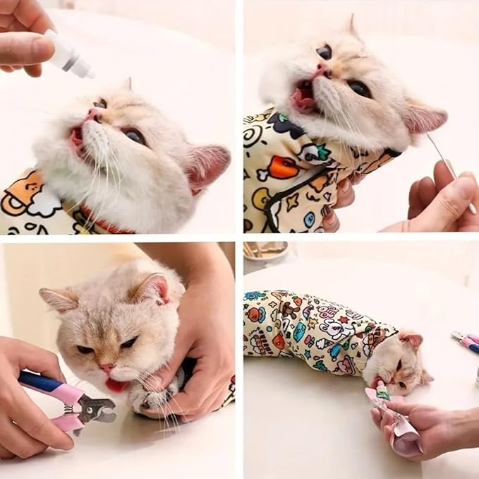 Magic Cat Wrap for Cutting Nails & Grooming, Self Adherent Fabric Wrap for Cats, Multi Functional Pet Grooming Towel Blanket, Wrap Snug and Groom for Cats, 27.6 in, Under 22 Ibs