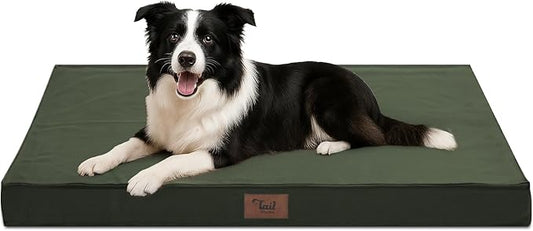 Outdoor Dog Bed for Medium Dogs, Waterproof Dog Crate Bed for Puppy Beds, Orthopedic Egg Crate Foam Pet Bed with Washable and Removable Oxford Cover, Dark Green