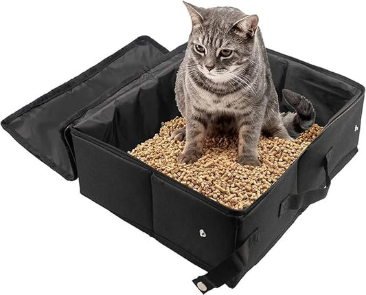 Portable Cat Travel Litter Box with Zipped Lid, Foldable Travel Litter Box, No Leakage, No Smell, Waterproof, Easy to Carry, Easy to Use in Hotels, Car