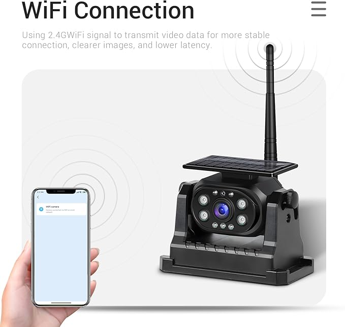 Hikity Wireless Backup Camera Solar Magnetic WiFi, HD 1080P Rechargeable Rear View Camera for Truck/Trailer/RV/Camper, IP68 Waterproof Reverse Camera, Clear Nigh Version, Wide Angle