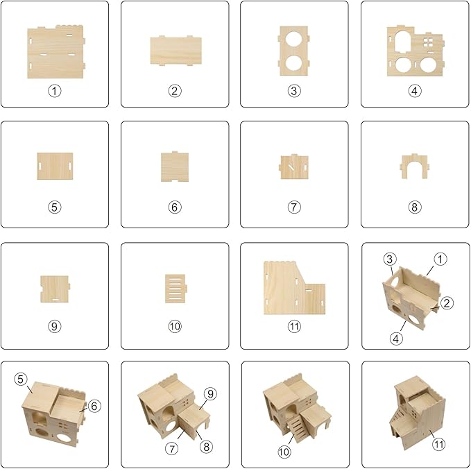 Multi-Chamber Hamster Hideout & House, Natural Wood Small Animal Cage Accessories for Dwarf Hamsters, Gerbils and Mice – Ventilated Design with Structure