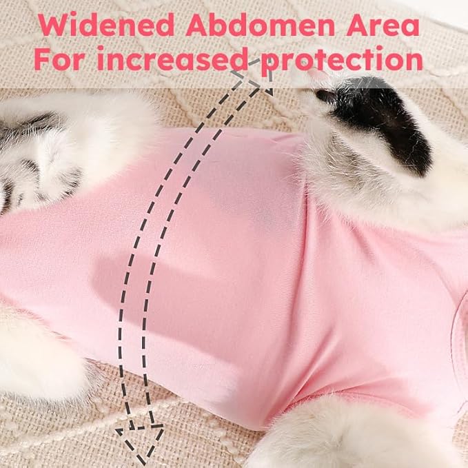 Cat Recovery Suit, Breathable Cat Surgery Recovery Suit Female, Cat Onesie for Cats After Surgery Spay Surgical Abdominal Wound Skin Diseases Cone of Shame Alternative (Pink,S)