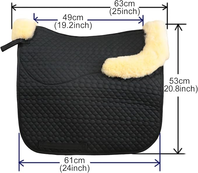 Woolous Dressage Saddle Pad, English Saddle Pad with Sheepskin Trim, Lambskin Wool Fleece Lining, Square Saddle Pad for Equestrian Riding, Comfortable & Shock Absorbing