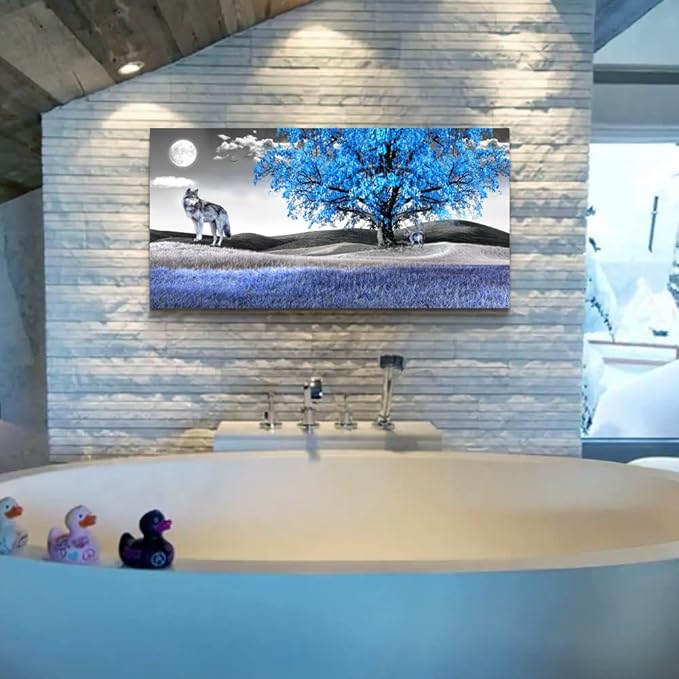 Large Size Canvas Wall Art For Living Room Wall Decor For Bedroom Modern Office Decorations Blue Tree Wall Pictures Artwork Black And White Scenery Paintings Room Wall Prints Art Home Decor 24" X 48"