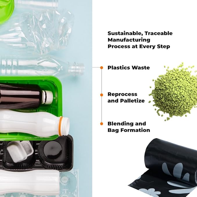 Best Pet Supplies Poop Bags for Dogs, 50% Post-Consumer Recycled Content dog waste bags on rolls, fits all poop bag holders for leashes - Black, 150 Count, Unscented