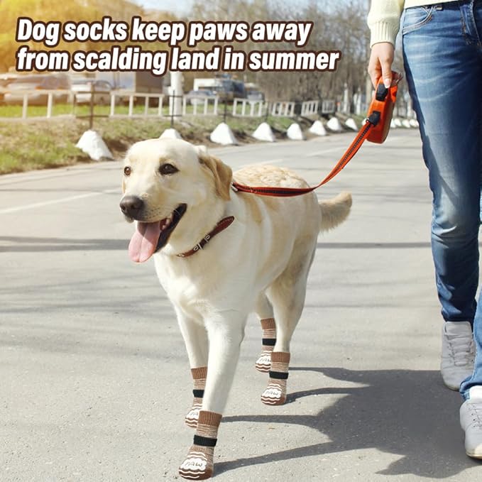 BEAUTYZOO Anti Slip Dog Socks for Small Medium Large Dogs,Paw Protector with Grips for Hardwood Floor Hot/Cold Pavement,Traction Control 3 Pairs AntiTwist Dog Shoes to Prevent Licking for Senior Dog