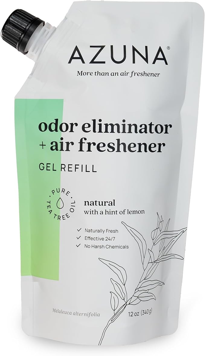 Azuna All-Natural Odor Remover Gel Refill Pouch | Air Purifier with Tea Tree Oil | Plant-Based & Long Lasting | For Pet Odors, Smoke & Strong Odors | Natural Scent, 12 oz