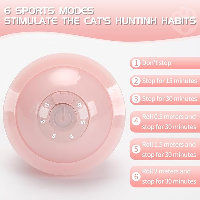 Colurful LED Interactive Cat Feather Toy Ball for Bored Indoor Adult Cats Chase Automatic Moving Ball Rechargeable Self Rolling Automated Tumbler Toy Electric Cat Toy (Pink)