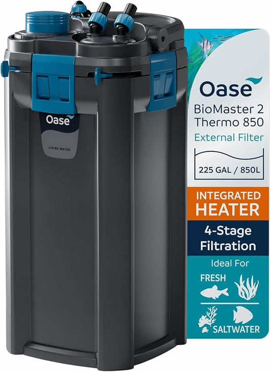 OASE BioMaster 2 Thermo 850 Canister Filter for Aquariums – External Aquarium Filter with Built-in Heater – EasyClean Pre-Filter, Quiet Operation – Freshwater & Saltwater, Up to 225 Gallons