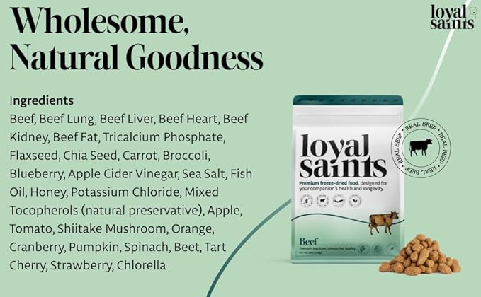 Freeze Dried Raw Dog Food - Premium Beef Flavor with High Protein and Grain Free Dog Food for Small or Large Breeds and Picky Eaters - Versatile as Meal Topper, Snack, and Treats, 14 Oz