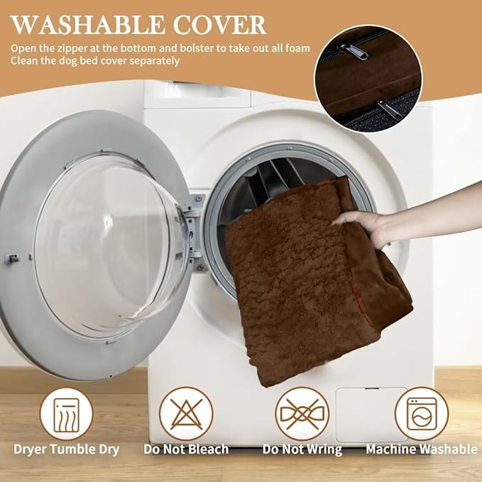 Comfort Expression XL Orthopedic Dog Beds for Extra Large Dogs, Waterproof Dog Bed with Bolster, Washable Dogs Bed Sofa Pet Beds with Removable Cover & Non-Slip Bottom(X-Large,Chocolate Brown)