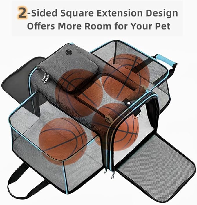 Cat, Dog Carrier for Pets Up to 20 Lbs,Sides Expandable Pet Carrier Bag Large Mesh Safe,Airline Approved Animal Carrier,Soft Sided Collapsible Pet Travel Carrier,Foldable Portable Pet Home(Blue)