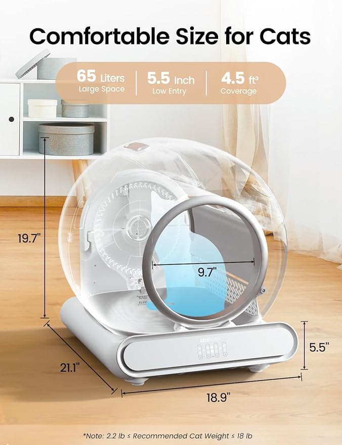 Self Cleaning Cat Litter Box, Ultra-Safe Protection Automatic Cat Litter Box, APP Control/Lower Entry/Large Capacity with 3 Rolls Liners & Mat LELOPETS