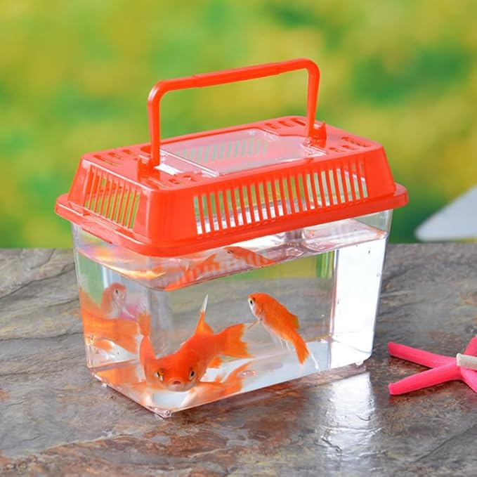 FRCOLOR Portable Plastic Turtle Tank - Transparent Aquarium Carrier Box for Small Pets Ideal for Hamsters Lizards and Fish Easy to Feed and Clean
