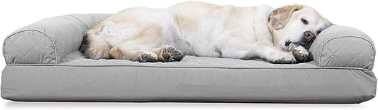 Furhaven Cooling Gel Dog Bed for Large Dogs w/ Removable Bolsters & Washable Cover, For Dogs Up to 95 lbs - Quilted Sofa - Silver Gray, Jumbo/XL