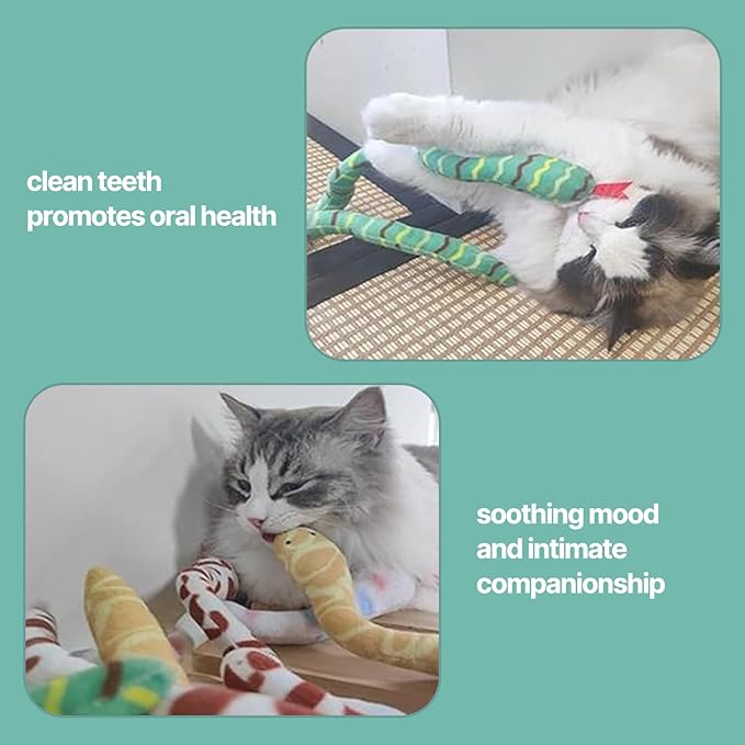 YUDANSI Cat Catnip Snake Toys for Indoor Cats, Snaky Toy 2 Pack for Kitten Play, Soft Plush Toy for Kitty Kicking Chewing and Teeth Cleaning, Interactive Colorful Simulation Toy for Pets Indoor
