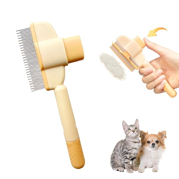 Pet Hair Removal Comb Flea Comb, Cat Grooming Brush with Release Button, Cat Grooming Supplies for Short and Long Hair Cats Removing Matted Fur