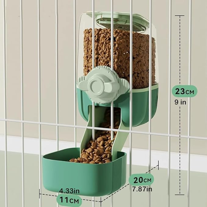 Pet Hanging Automatic Feeders Drinking Bowls，Gravity Rabbit Feeder and Water Set，Cage Cat Food Bowl Feeding Station for Puppy Kitten Chinchilla Hedgehog Guinea Pig Ferret (Green-Food)