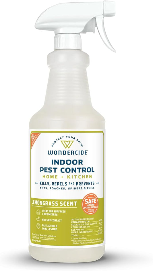 Wondercide - Indoor Pest Control Spray for Home and Kitchen - Ant, Roach, Spider, Fly, Flea, Bug Killer and Insect Repellent - with Natural Essential Oils - Pet and Family Safe — Lemongrass 32 oz