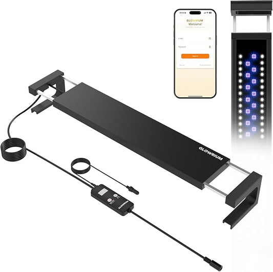 GLOWRIUM Saltwater Aquarium Light, Smart Reef Coral Fish Tank Light with Bluetooth + WiFi Dual Control App, DIY Spectrum, Brightness Adjustable, Anti-Drop, Real Time Water Temperature Sensor(30-36 in)