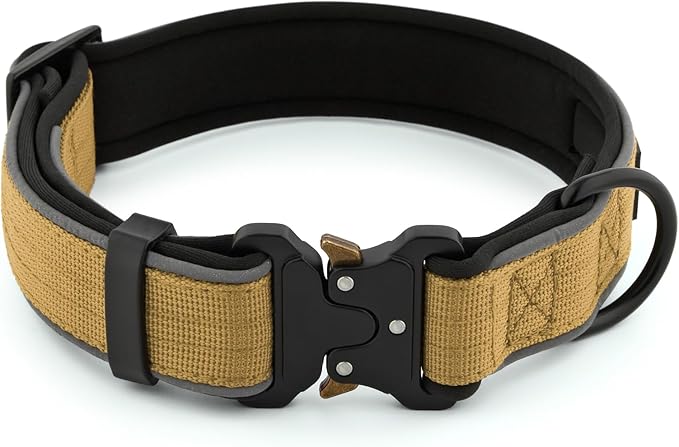 Plutus Pet Tactical Dog Collar, Reflective, Adjustable Heavy Duty Dog Collar, Soft Padded and Comfortable, for Small Medium and Large Dogs (Brown, S)
