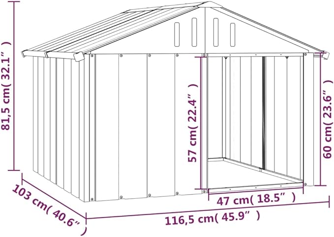 vidaXL Anthracite Dog House | Durable Galvanized Steel Construction | Outdoor Weather Resistant Roof | Open Entrance for Easy Access