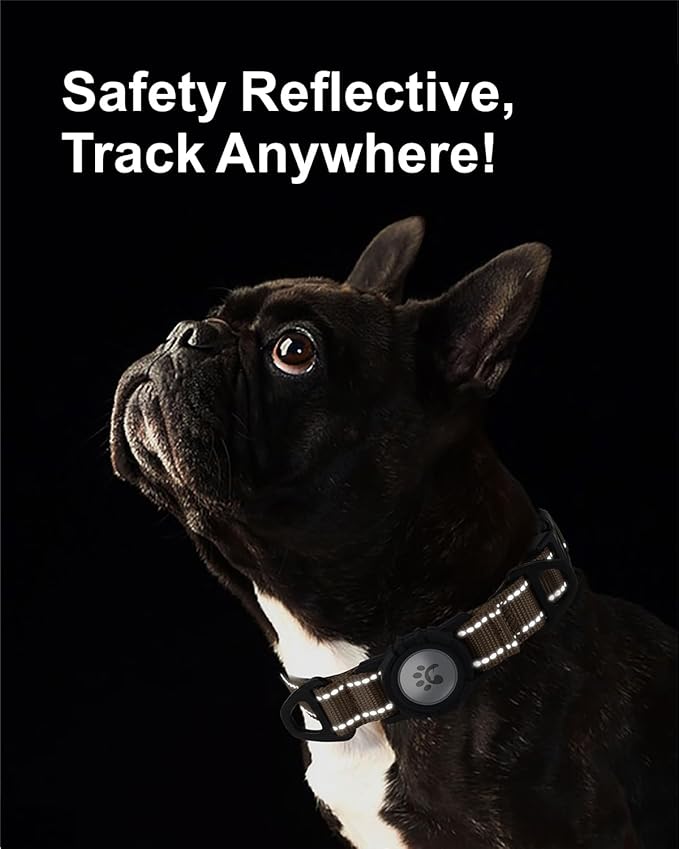 TagME Airtag Dog Collar,Waterproof Reflective Pet Collar with Airtag Holder,Soft Padded and Double D-Rings for Puppy,Brown