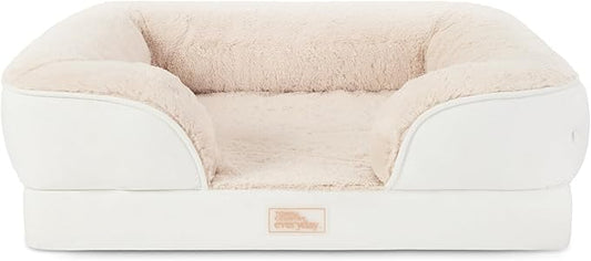 TOWN & COUNTRY EVERYDAY CuddleTown Comfy Solid Bolster Sofa Pet Bed, Supportive & Calming Egg Crate Foam, Non-Slip Bottom, Machine Washable Cover, Cream, Medium 28"x23"x8"