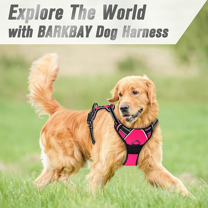 BARKBAY No Pull Dog Harness Front Clip Heavy Duty Reflective Easy Control Handle for Large Dog Walking(Pink,M)