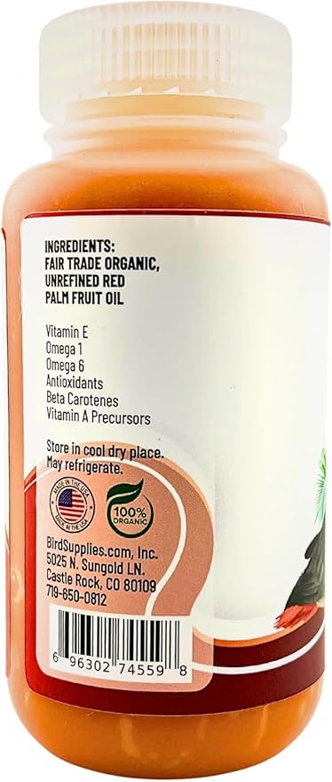 UnRuffledRx™ Red Palm Oil for Birds & Parrots – Supports Skin, Feather, Eye & Immune Health, Rich in Omega Fatty Acids, Antioxidants, Beta Carotene, & Vitamin E – 100% Natural