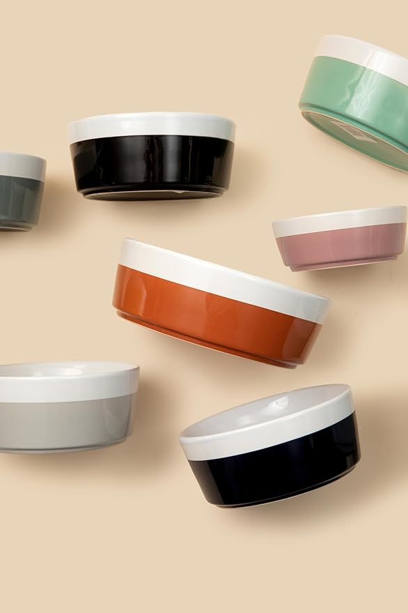 Waggo Dipper Ceramic Dog Bowl for Small and Large Breeds - Heavyweight and Durable Pet Food and Water Dish Crock, Dishwasher Safe, Modern (Small, Buttercream)