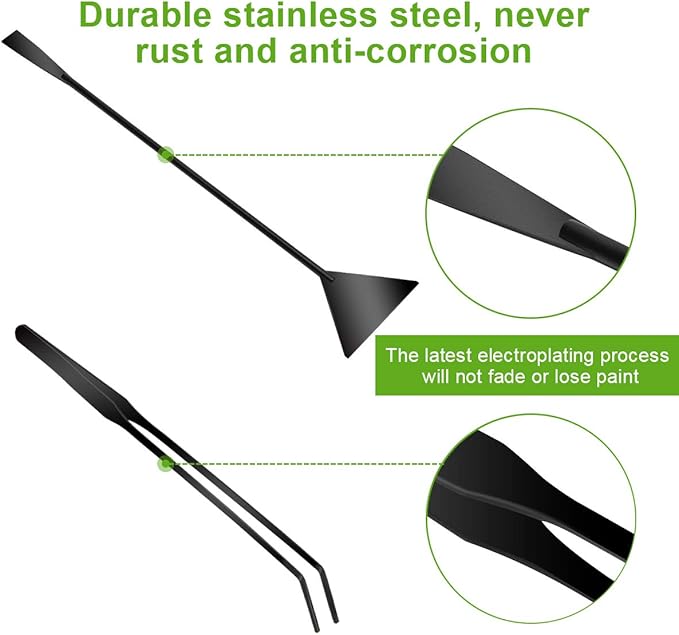 Quarium Aquascape Tools Kits, 4 in 1 Anti-Rust Aquatic Plant Aquascaping Tool Stainless Steel Black Tweezers Scissors Spatula for Aquarium Tank Clean Fish Tank Aquascape Tools Sets (black)